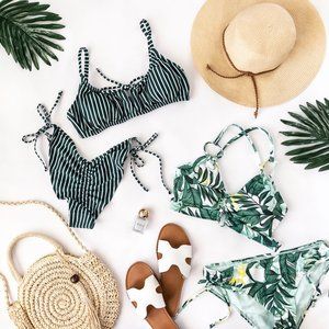Bikini Top Colorful Floral Chis-Cross Back Ties